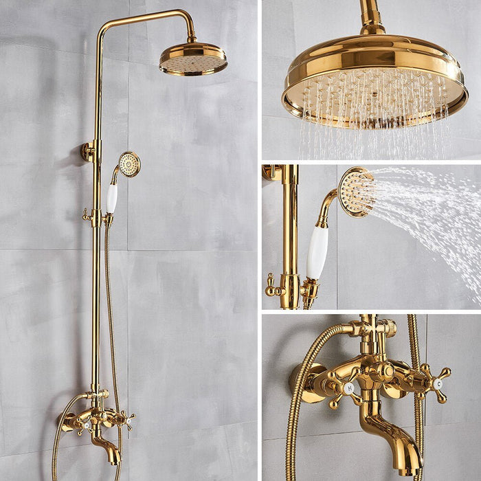 MIRODEMI® Gold Shower Faucet Set Wall Mounted with Tub Spout Dual Handles Mixer Tap WQGGT1 / Shower head: 8.3" Stainless Steel Shower Hose: 32.3" - 47.2"