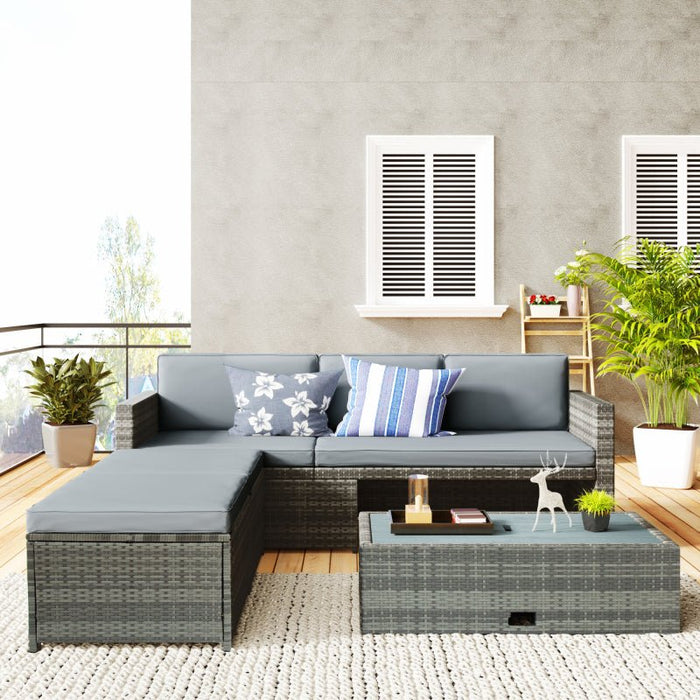 Backyard Patio Rattan Gray Sofa Set with Retractable Table