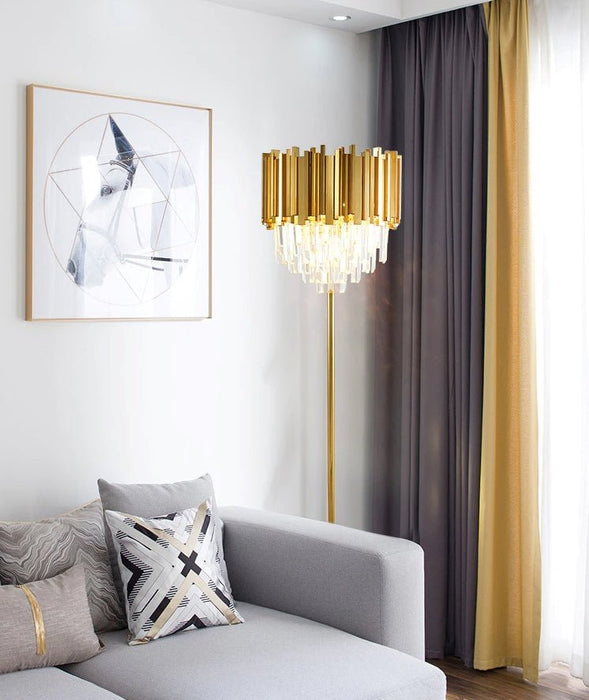 MIRODEMI® Gold Stainless Steel Crystal Modern Floor Lamp for Living Room, Bedroom Warm light
