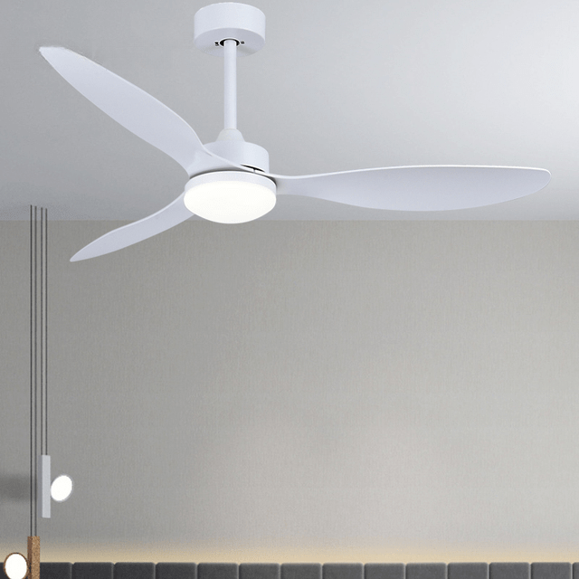 Plastic blade ceiling fan with glass LED lamp and DC motor, 52-inch span