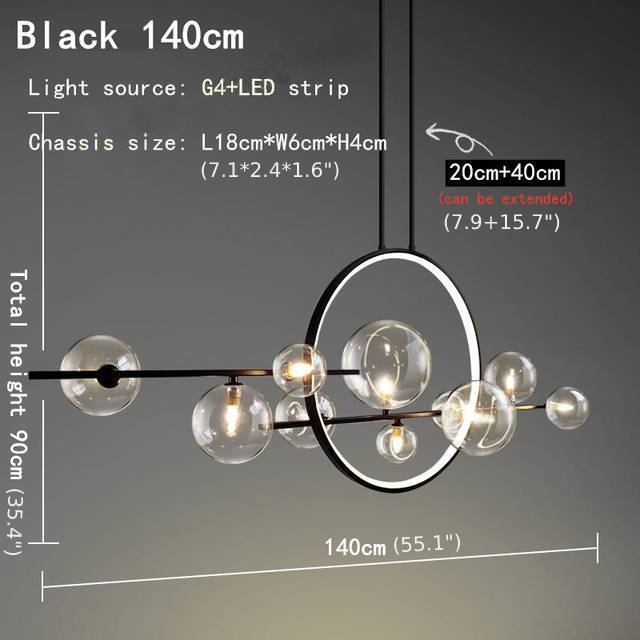Mirodemi® White/Black Glass Bubble LED Chandelier For Dining room, Kitchen Island
