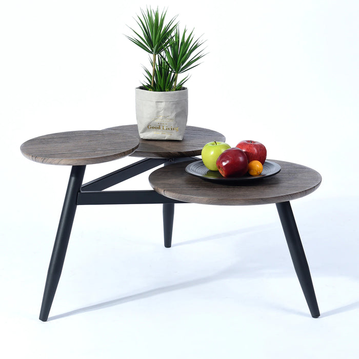 Walnut/Black Coffee Table With 3 Tier Wooden Top
