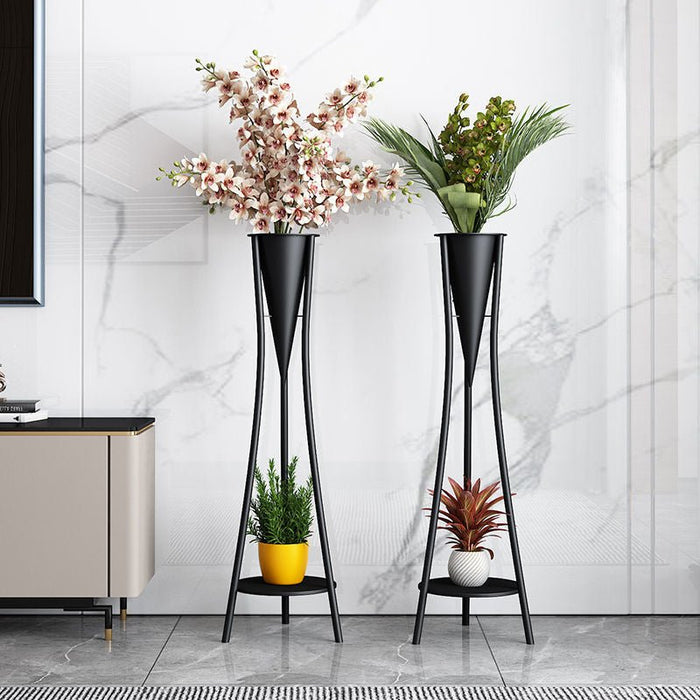 Indoor Golden Iron Decorative Plant Stand for Living Room, Balcony Black / Dia7.1xH30.7" / Dia18.0xH78.0cm