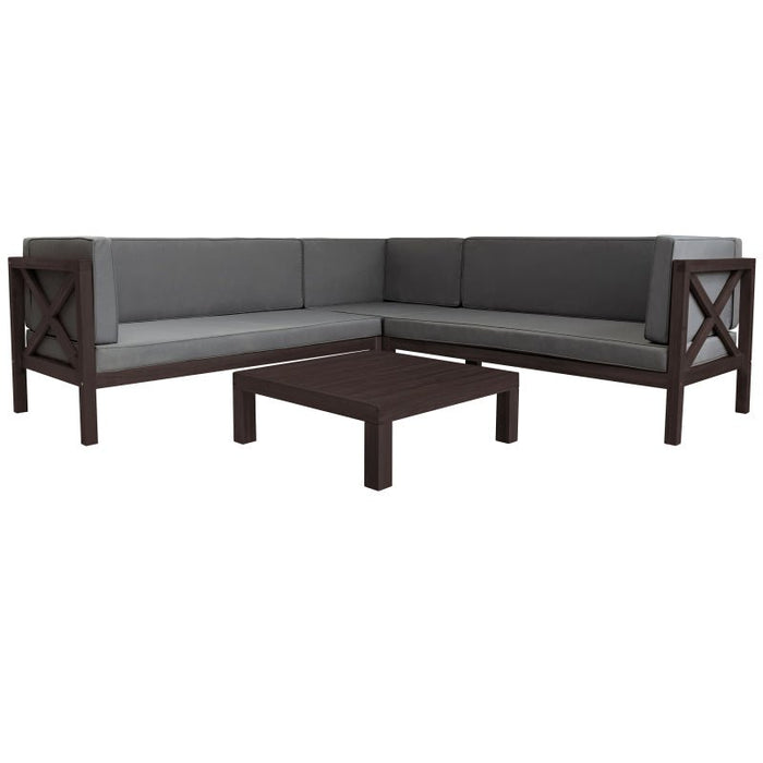 Outdoor Wood Patio of 4-Piece Sectional Seating Group with Cushions and Table