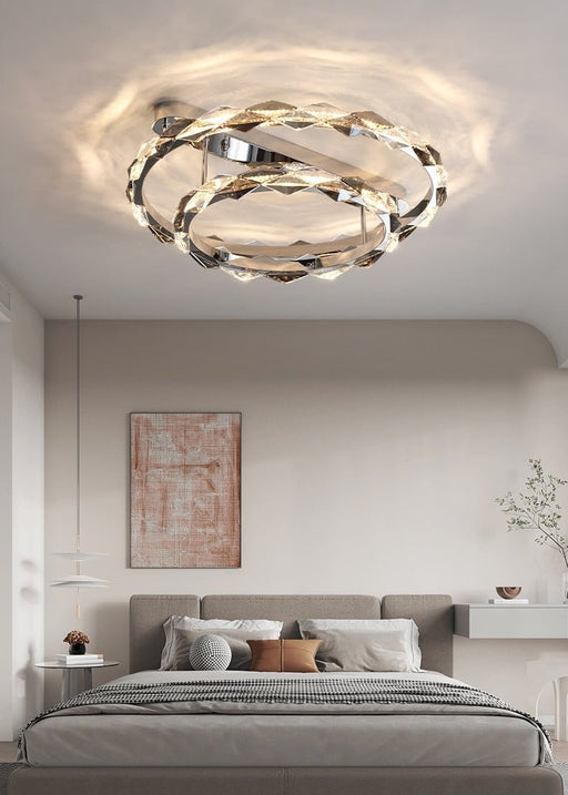 MIRODEMI® Luxury Rhombic Crystal Circular Ceiling Chandelier for Living Room, Dining Room 48W Large