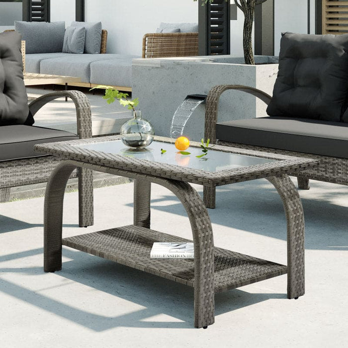 Outdoor Rattan 4-Piece Patio Set with Tempered Glass Table