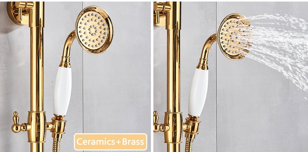 MIRODEMI® Luxury Gold Rainfall Bath Shower Faucet Set Tub Spout Mixer Tap image | luxury furniture | luxury faucets