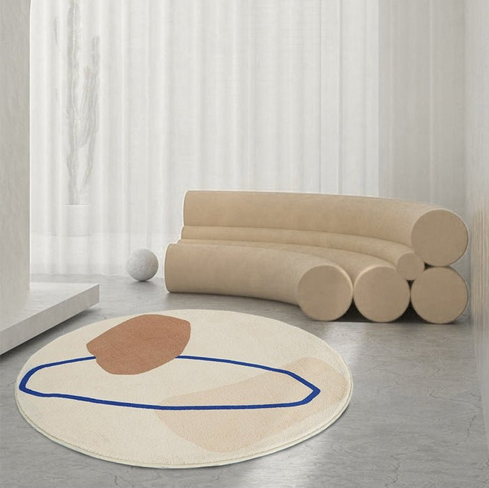Grey/Beige Short Plush Round Area Carpet