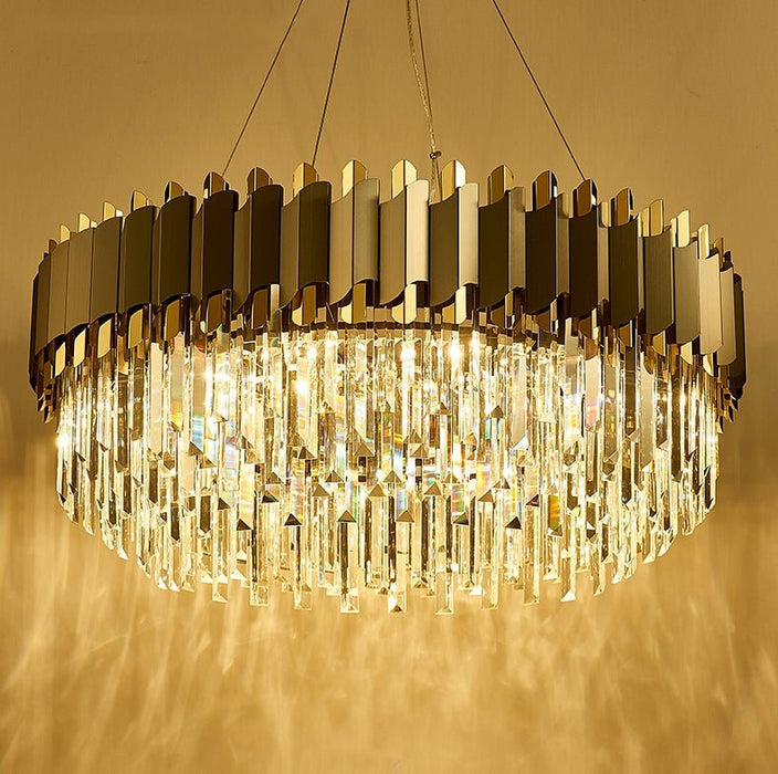 MIRODEMI® Creative Drum Gold/Black Crystal Hanging Lighting For Living Room, Dining Room image | luxury lighting | home decor