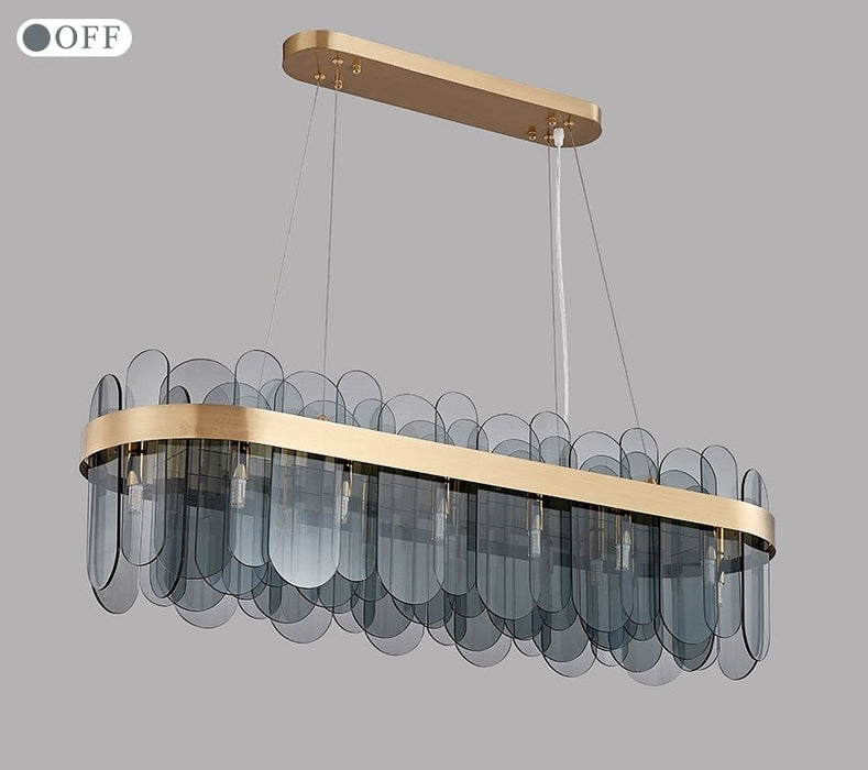 MIRODEMI® Gold Rectangle Smoky Gray Glass Modern Chandelier For Dining Room