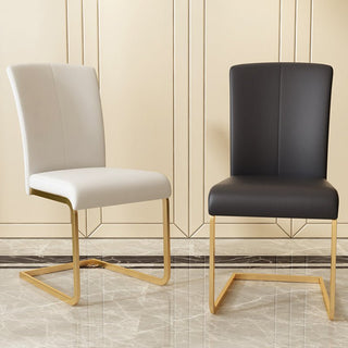 White dining side chair in PU leather with gold-tone iron legs for the dining room