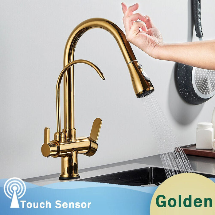MIRODEMI® Black/Chrome Touch Sensor Kitchen Faucet Mixer Tap with Swivel Gold / W7.5*H15.7"