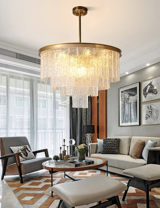 MIRODEMI® Gold modern frosted glass chandelier for dining room, living room, bedroom Dia31.5*H19.3" / Warm Light 3000K