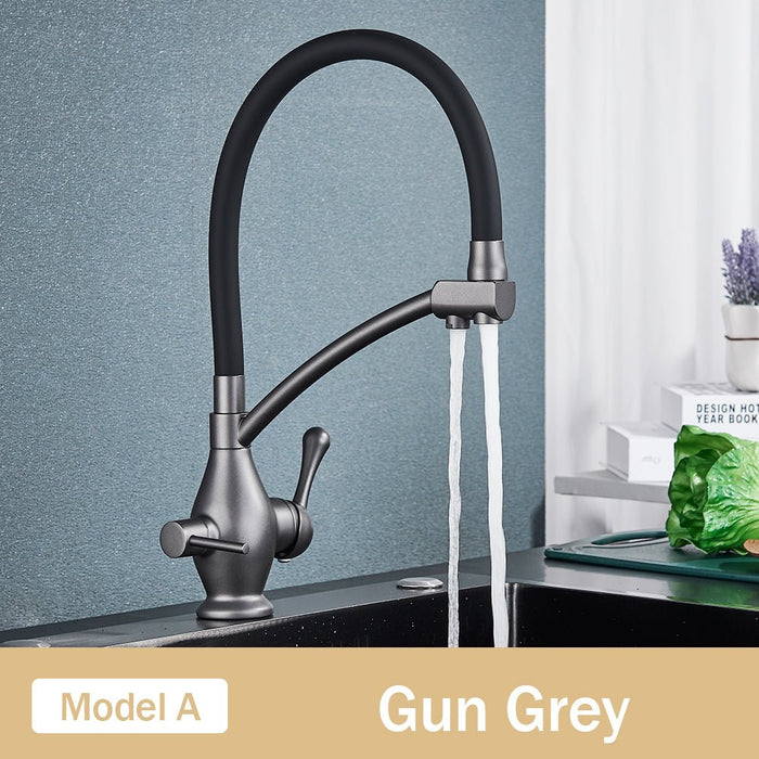 MIRODEMI® Dual Spout Swivel Pull Down Kitchen Faucet With Filter Gun Grey / A