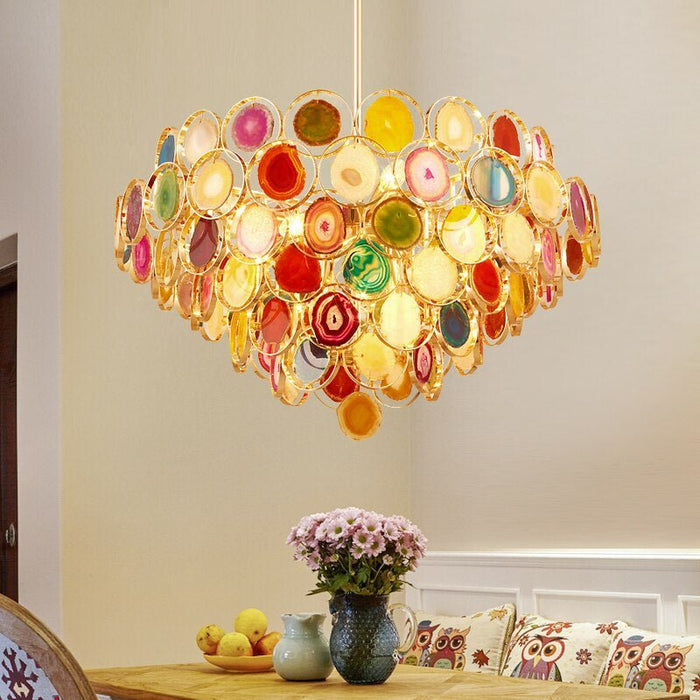 MIRODEMI® Gold round Colorful agate stone Bohemian style chandelier for living room