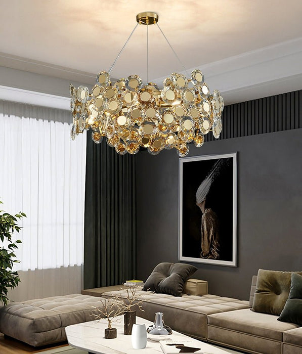 MIRODEMI® Gold Rectangular Crystal LED chandelier for living room, kitchen island
