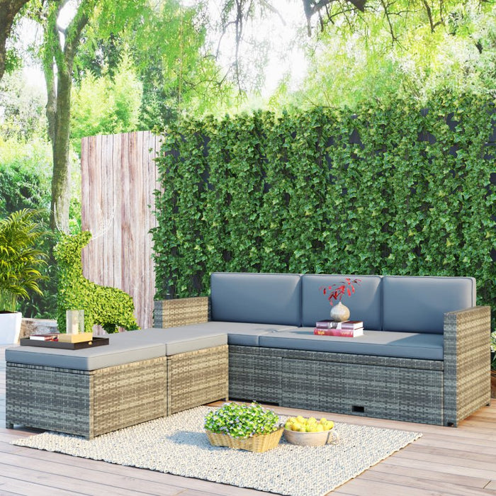 Backyard Patio Rattan Gray Sofa Set with Retractable Table