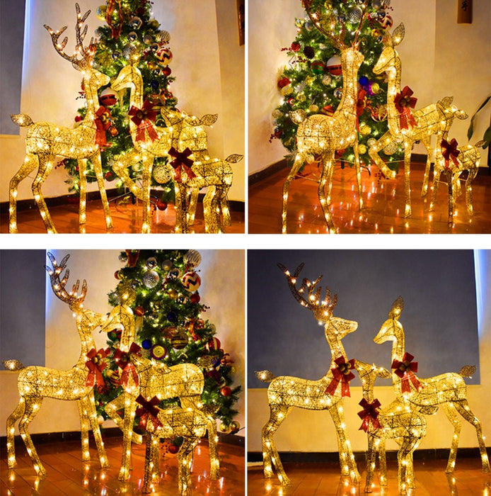 Christmas Gold Deer Family Scene with LED Lights