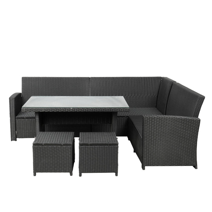 6-Piece Outdoor  Patio Set with Glass Table and Ottomans for Pool, Backyard, Lawn