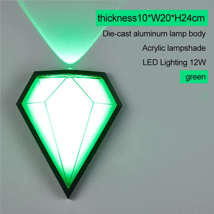 MIRODEMI® Outdoor Waterproof Diamond Shape Colorful Light LED Wall Lamp For Garden W7.9*D3.9*H9.4" / Green lighting