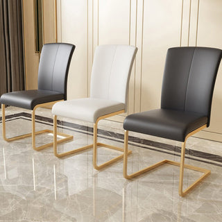 Elegant white dining side chair in PU leather with gold-tone iron legs for the dining room