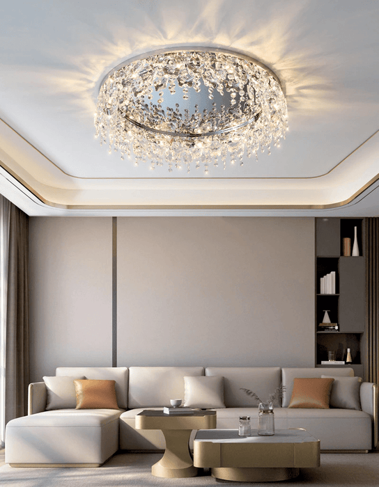MIRODEMI® Round modern chrome gold crystal ceiling chandelier for living room, bedroom