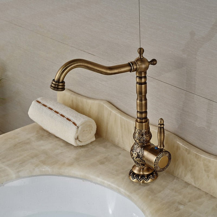 MIRODEMI® Antique Black/Bronze Brass Bathroom Sink Faucet Single Handle Hot/Cold Water