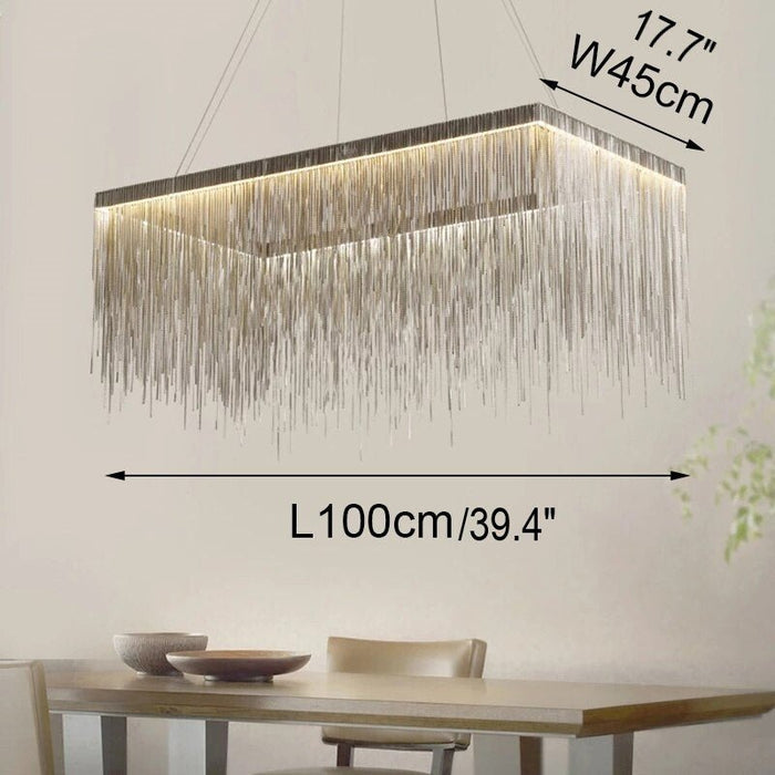 MIRODEMI® Luxury Postmodern Design Round/Rectangle/Arc Silver Chain Hanging LED Chandelier Square - L39.4*W17.7" / Warm light 3000K