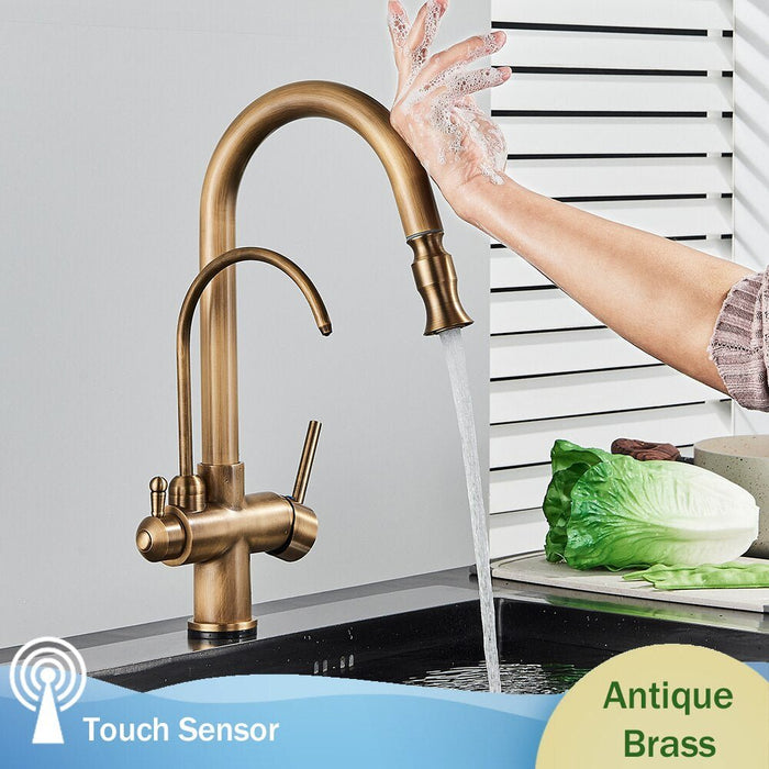 MIRODEMI® Antique Gold Touch Sensor Kitchen Faucet Mixer Tap with Swivel Antique gold / W7.5*H15.7"