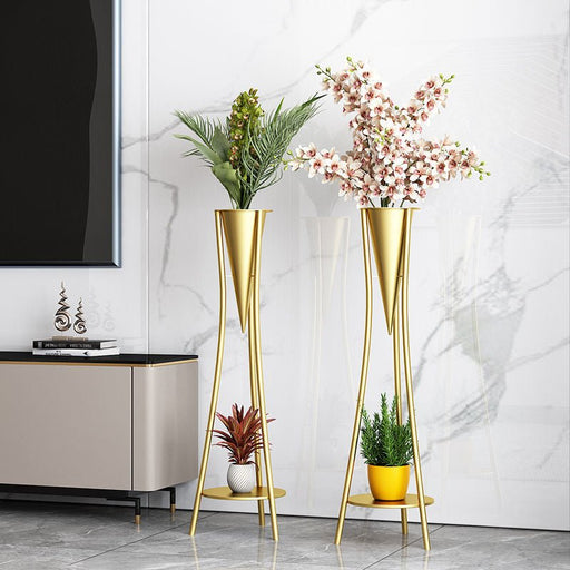 Indoor Golden Iron Decorative Plant Stand for Living Room, Balcony Gold / Dia7.9xH34.6" / Dia20.0xH88.0cm