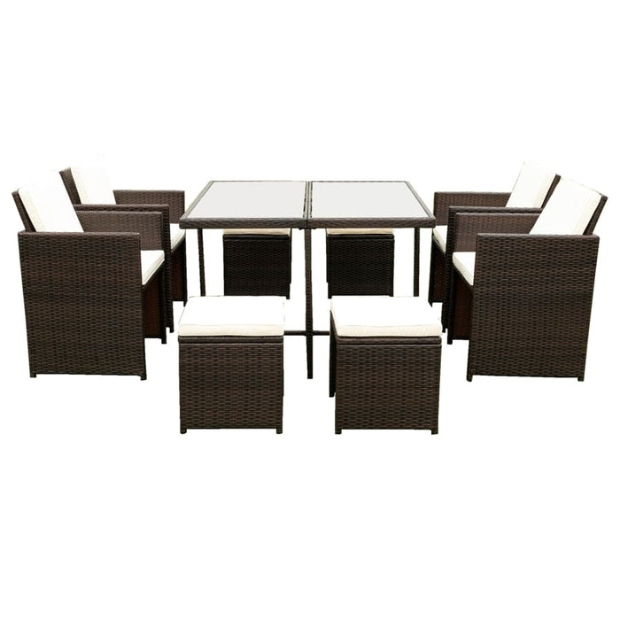 9-Piece Outdoor Rattan Dining Set with Cushioned Seating and Glass Table