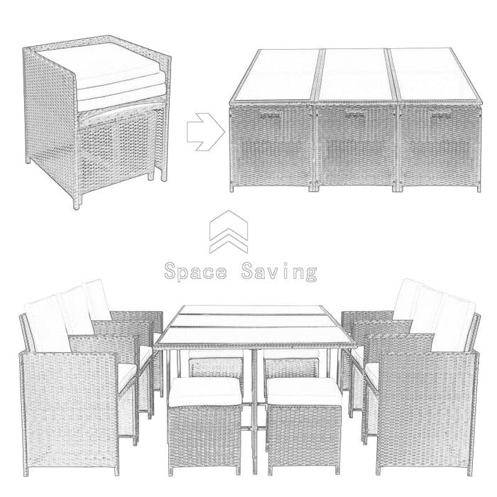 Rattan Wicker 11-Piece Table Set for Garden