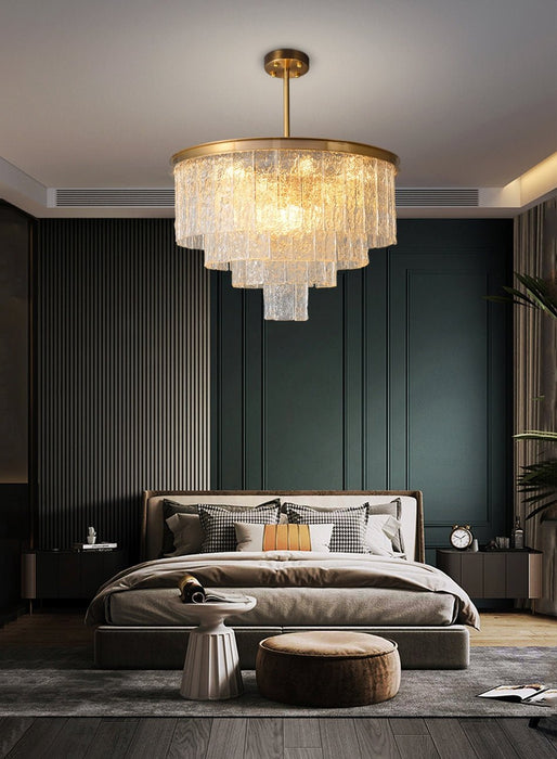 MIRODEMI® Gold modern frosted glass chandelier for dining room, living room, bedroom Dia23.6*H16.5" / Warm Light 3000K