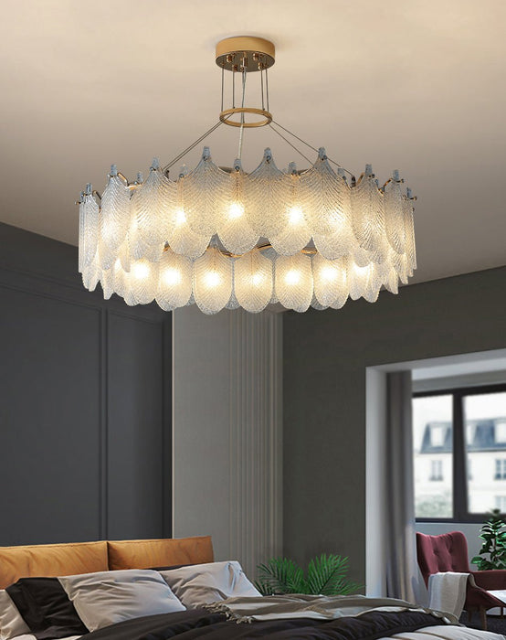 MIRODEMI® Round Gold Leaf white frosted glass chandelier for living room, dining room image | luxury lighting | leaf lamps