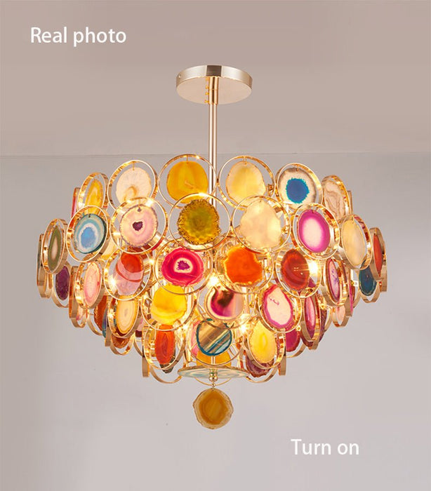 MIRODEMI® Gold round Colorful agate stone Bohemian style chandelier for living room