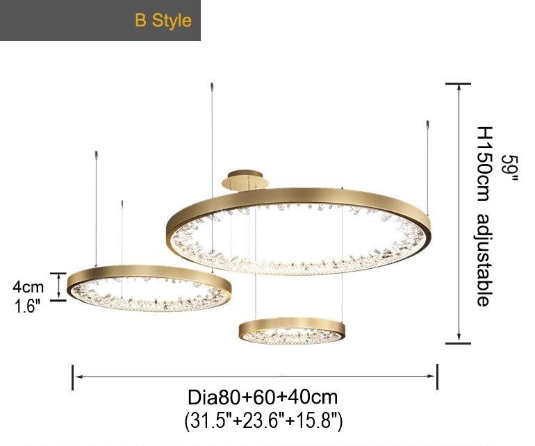 MIRODEMI® Gold Rings Design Creative Led Crystal Hanging Luxury Chandelier B-style Dia31.5 / Warm Light 3000K