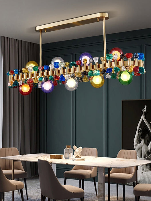 MIRODEMI® Gold Rectangle colorful crystal chandelier for dining room, kitchen island Color crystal / L35.4*W11*H25.6" / Warm White