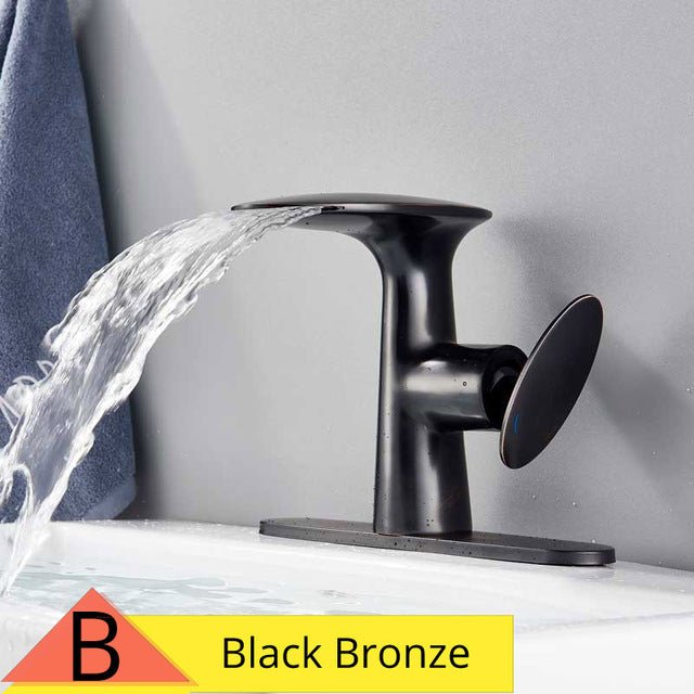 MIRODEMI® White/Chrome/Black Waterfall Bathroom Sink Faucet Deck Mounted Black Bronze / B / W8*H6*L9.8"
