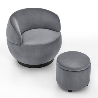 Barrel accent chair with ottoman for the living room, minimalist modern style