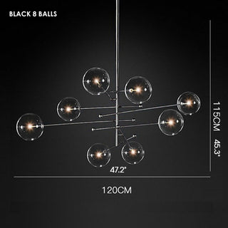 MIRODEMI® Art Deco Styled Glass Ball Shaped Led Chandelier for Living Room, Bedroom, Dining Room Black - 8 Balls / Transparent Glass / Warm Light