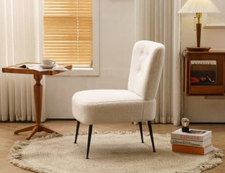 Ivory teddy-fabric slipper accent chair, teddy fabric with metal legs for a living room