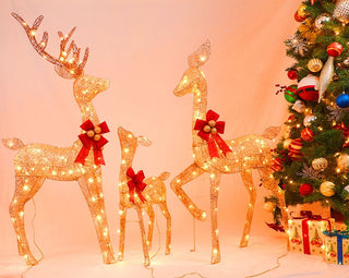 Christmas Gold Deer Family Scene with LED Lights