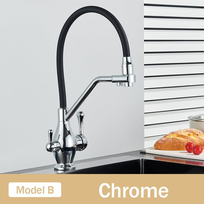 MIRODEMI® Dual Spout Swivel Pull Down Kitchen Faucet With Filter Chrome / B