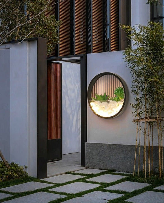 MIRODEMI® Modern Black Art Plant Outdoor Waterproof LED Wall Lamp For Garden, Porch D11.8" / Warm white