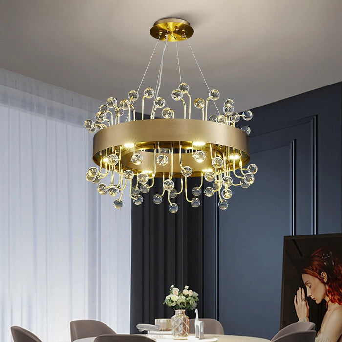 MIRODEMI® Gold Round Colorful Crystal Chandelier for Living room, Kitchen Round crystal / Dia23.6*H15.7" / Warm White