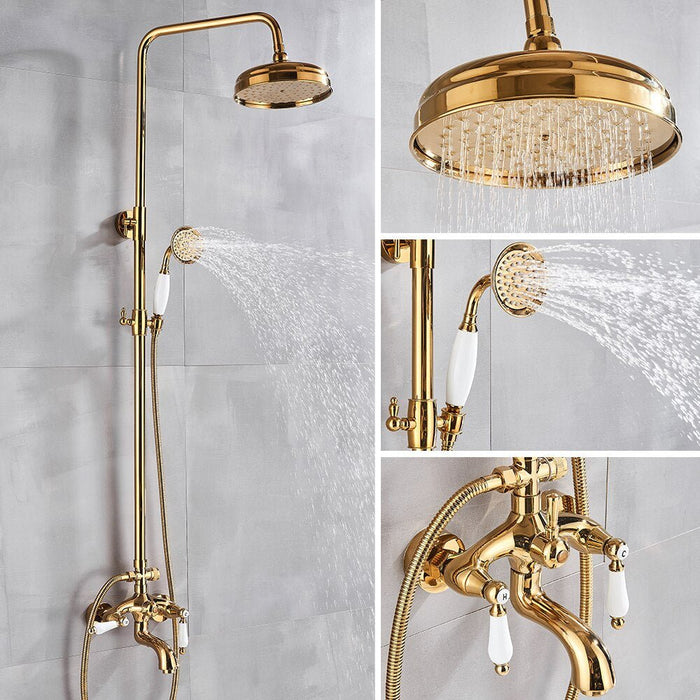 MIRODEMI® Gold Shower Faucet Set Wall Mounted with Tub Spout Dual Handles Mixer Tap WQT1GGT1 / Shower head: 8.3" Stainless Steel Shower Hose: 32.3" - 47.2"