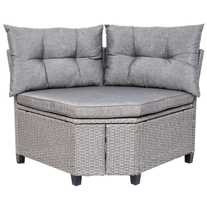 4-Piece Resin Wicker Patio Set with Round Table and Gray Cushions image | luxury furniture | outdoor furniture | round table