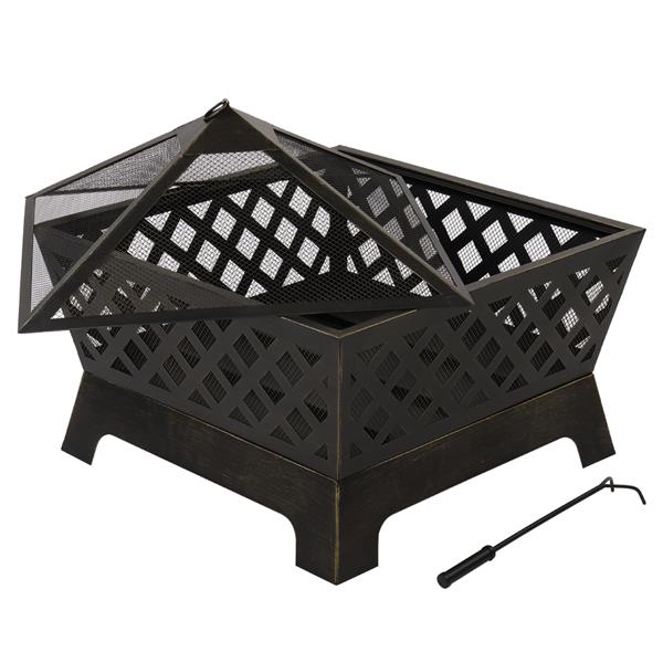 MIRODEMI® Bronze Steel Outdoor Fire Pit Bowl with Heat-Resistant Coating And Spark Screen
