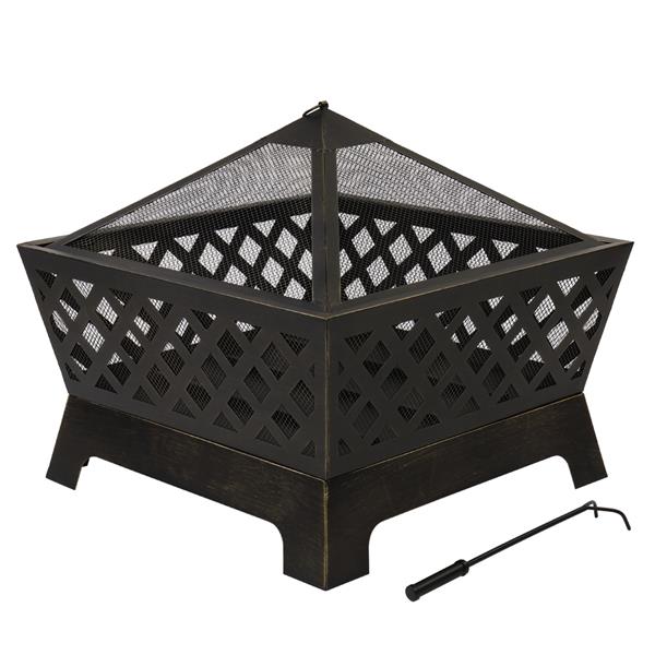 MIRODEMI® Bronze Steel Outdoor Fire Pit Bowl with Heat-Resistant Coating And Spark Screen
