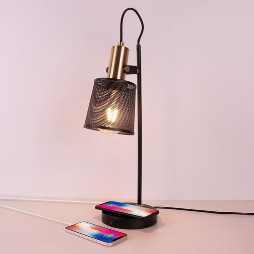 MIRODEMI® Industrial Retro Black Iron Metal Net Desk Adjustable Lamp Wireless Charger USB Charging Port
